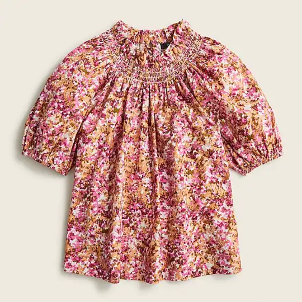 NWT JCrew Smocked Neck Top in Faded Floral